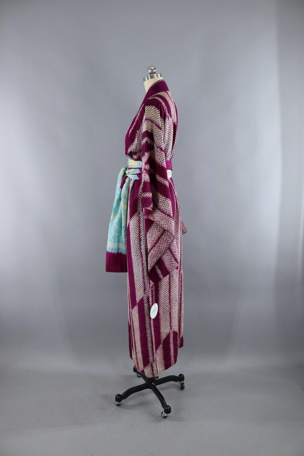 Vintage 1930s Silk Kimono Robe / Magenta Purple Shibori – ThisBlueBird