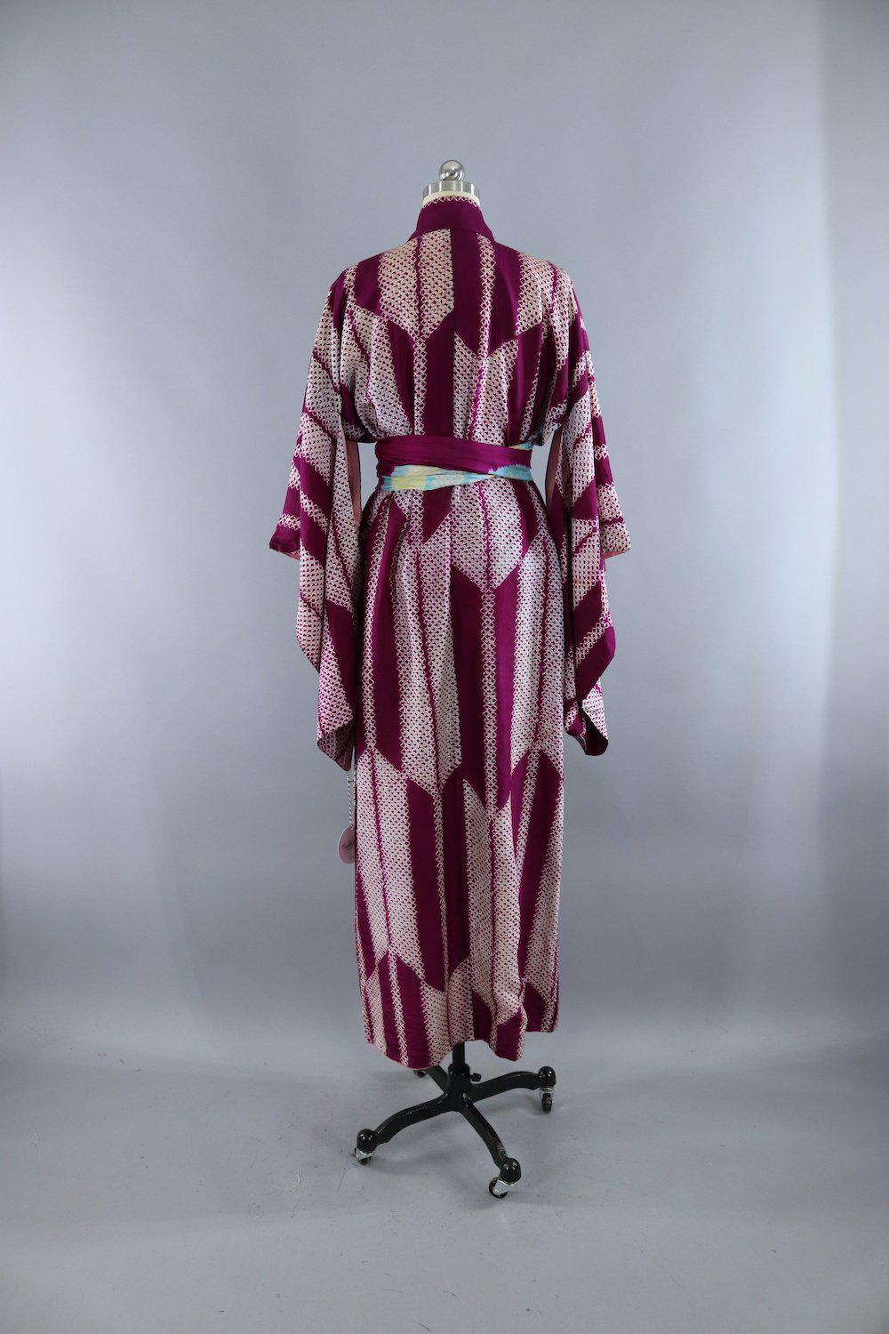 Vintage 1930s Silk Kimono Robe / Magenta Purple Shibori - ThisBlueBird