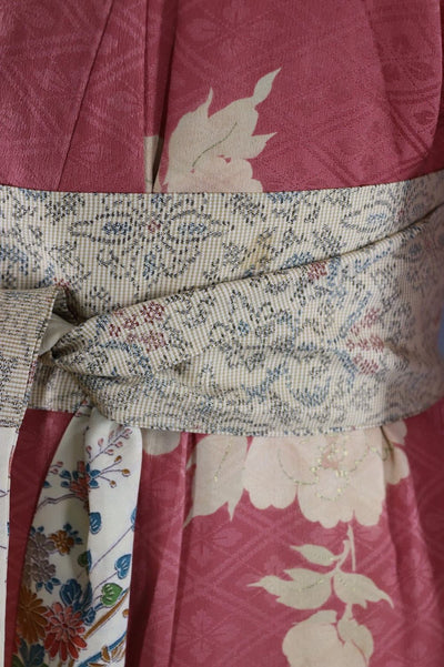 Vintage 1930s Silk Kimono Robe / Mauve Pink and Ivory Floral-ThisBlueBird - Modern Vintage