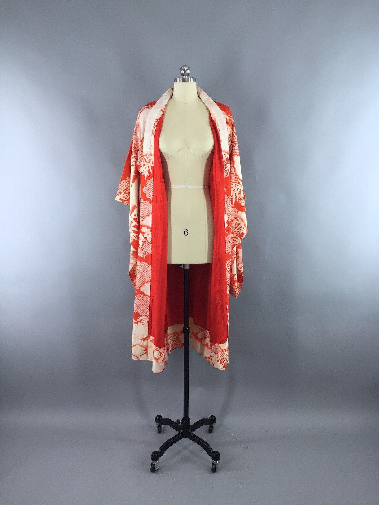 Vintage 1930s Silk Kimono Robe / Orange Floral Print - ThisBlueBird