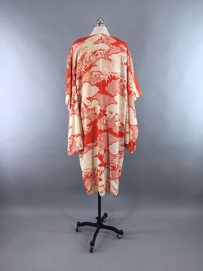 Vintage 1930s Silk Kimono Robe / Orange Floral Print - ThisBlueBird