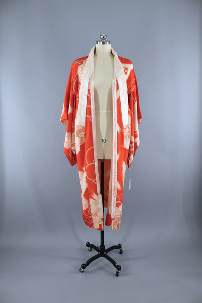 Vintage 1930s Silk Kimono Robe / Orange Zinnia Floral Print - ThisBlueBird