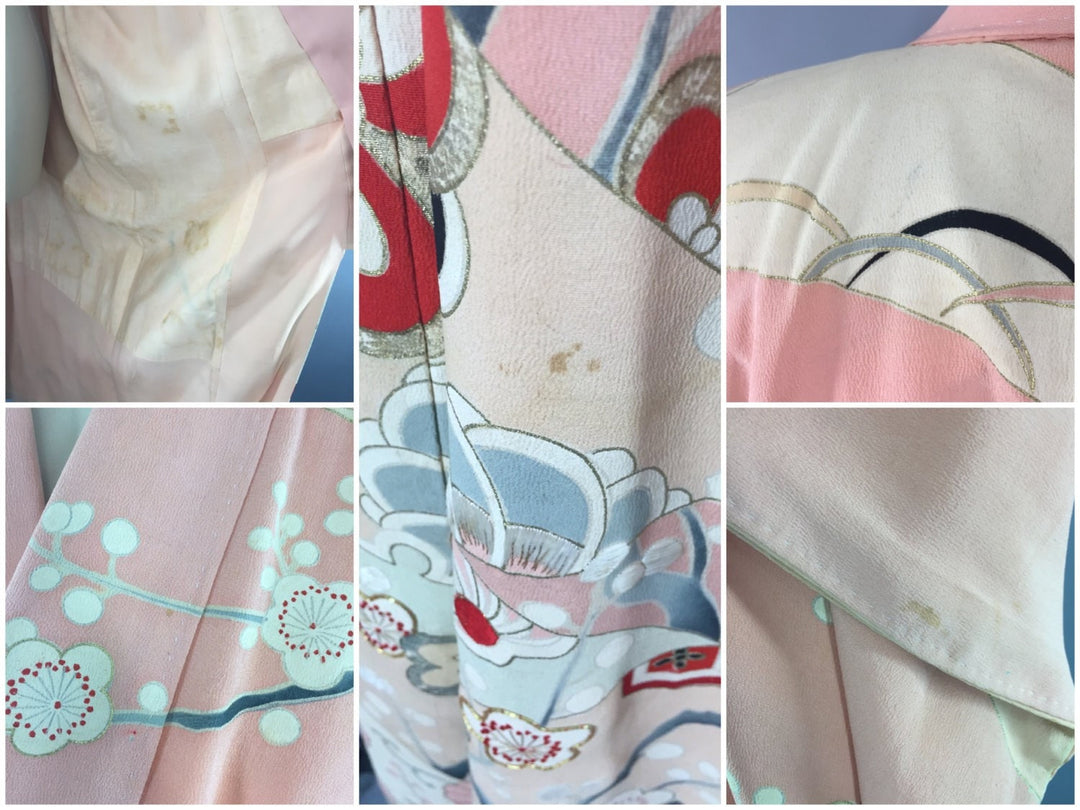Vintage 1930s Silk Kimono Robe / Peach Pink Floral Art Deco - ThisBlueBird