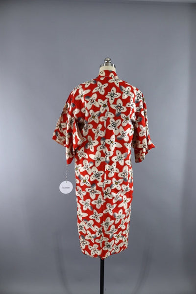 Vintage 1930s Silk Kimono Robe / Red Meisen Ikat Floral - ThisBlueBird