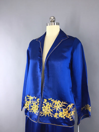 Vintage 1930s Silk Pajamas Set / Art Deco Silk Satin Loungewear - ThisBlueBird