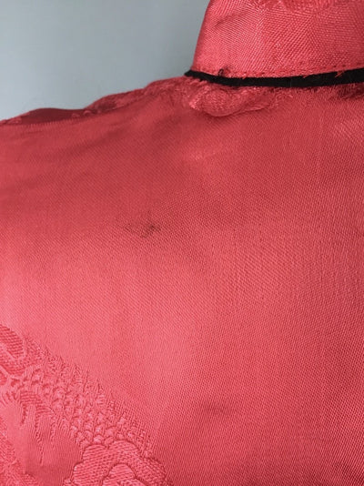 Vintage 1930s Silk Pajamas Set / Rose Red & Black Asian /  Fits L to XXL - ThisBlueBird