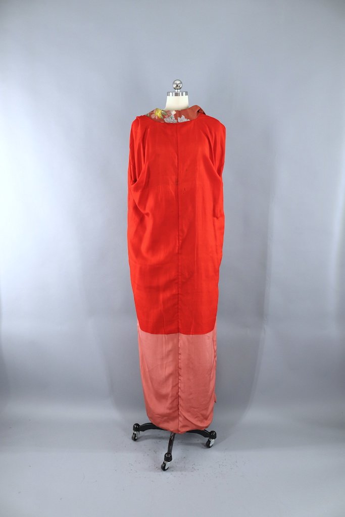 Vintage 1930s Terra Cotta Floral Silk Kimono Robe-ThisBlueBird - Modern Vintage