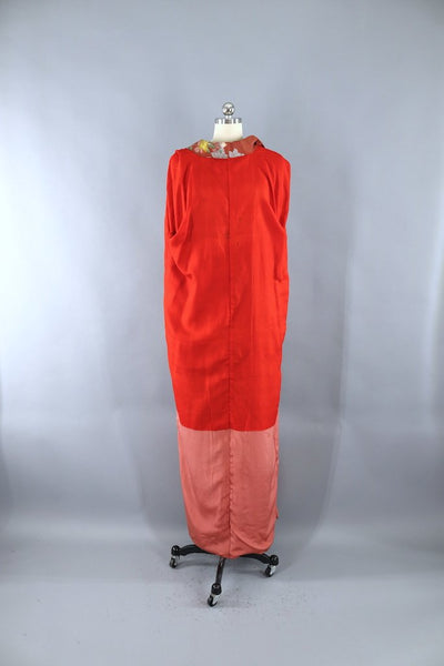 Vintage 1930s Terra Cotta Floral Silk Kimono Robe-ThisBlueBird - Modern Vintage