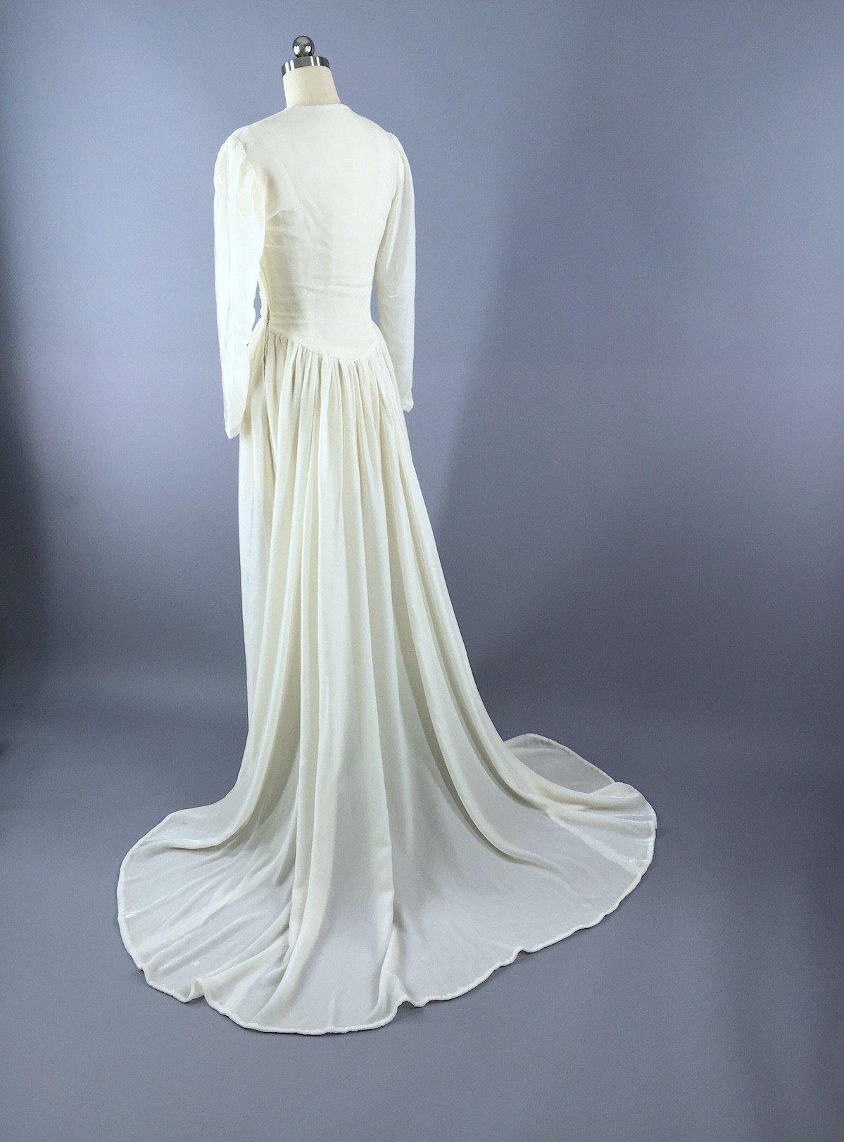 Vintage 1930s Wedding Dress / 1940s Winter White Ivory Silk Velvet Bridal Gown - ThisBlueBird