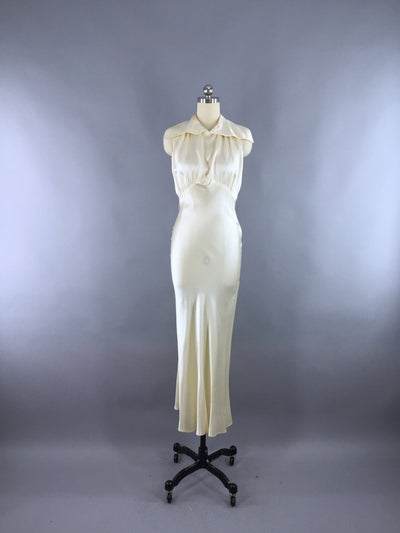Vintage 1930s Wedding Dress / Bias Cut Dress Ivory Silk Satin Gown - ThisBlueBird