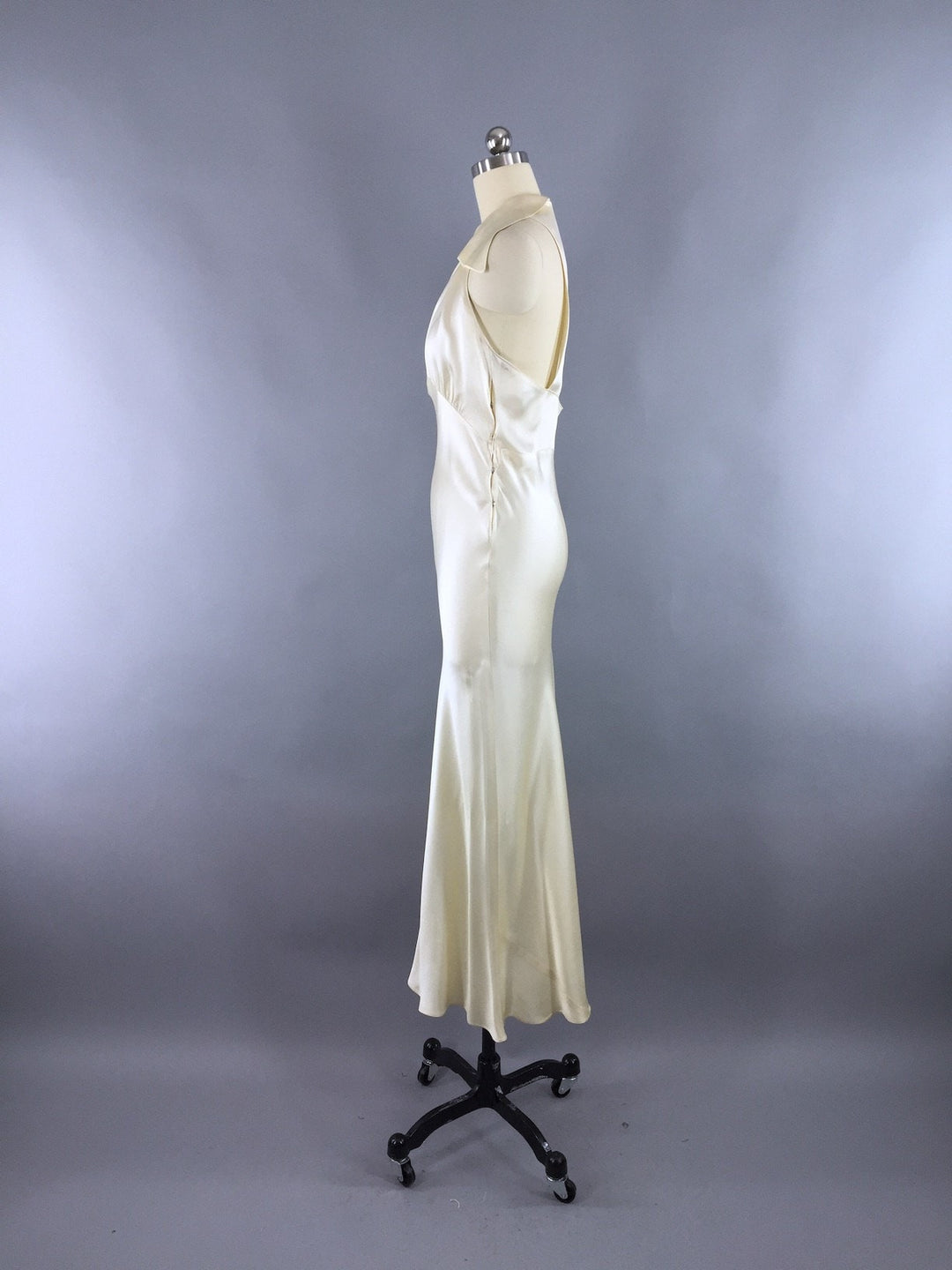 Vintage 1930s Wedding Dress / Bias Cut Dress Ivory Silk Satin Gown - ThisBlueBird