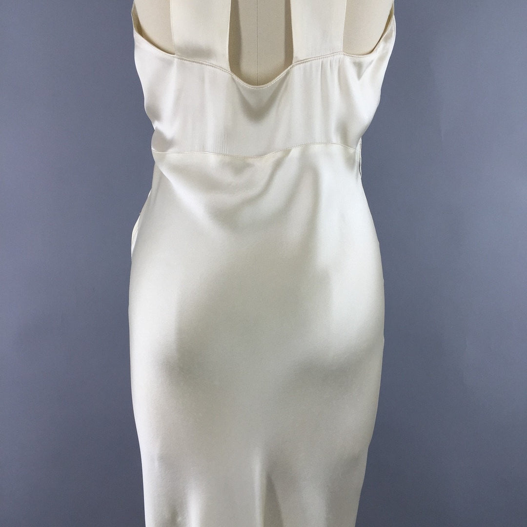 Vintage 1930s Wedding Dress / Bias Cut Dress Ivory Silk Satin Gown - ThisBlueBird