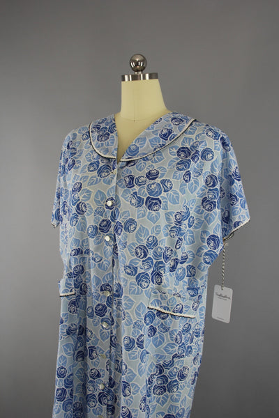 Vintage 1940s - 1950s Day Dress / Art Deco Floral Print - ThisBlueBird