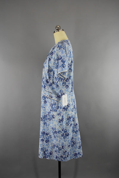 Vintage 1940s - 1950s Day Dress / Art Deco Floral Print - ThisBlueBird