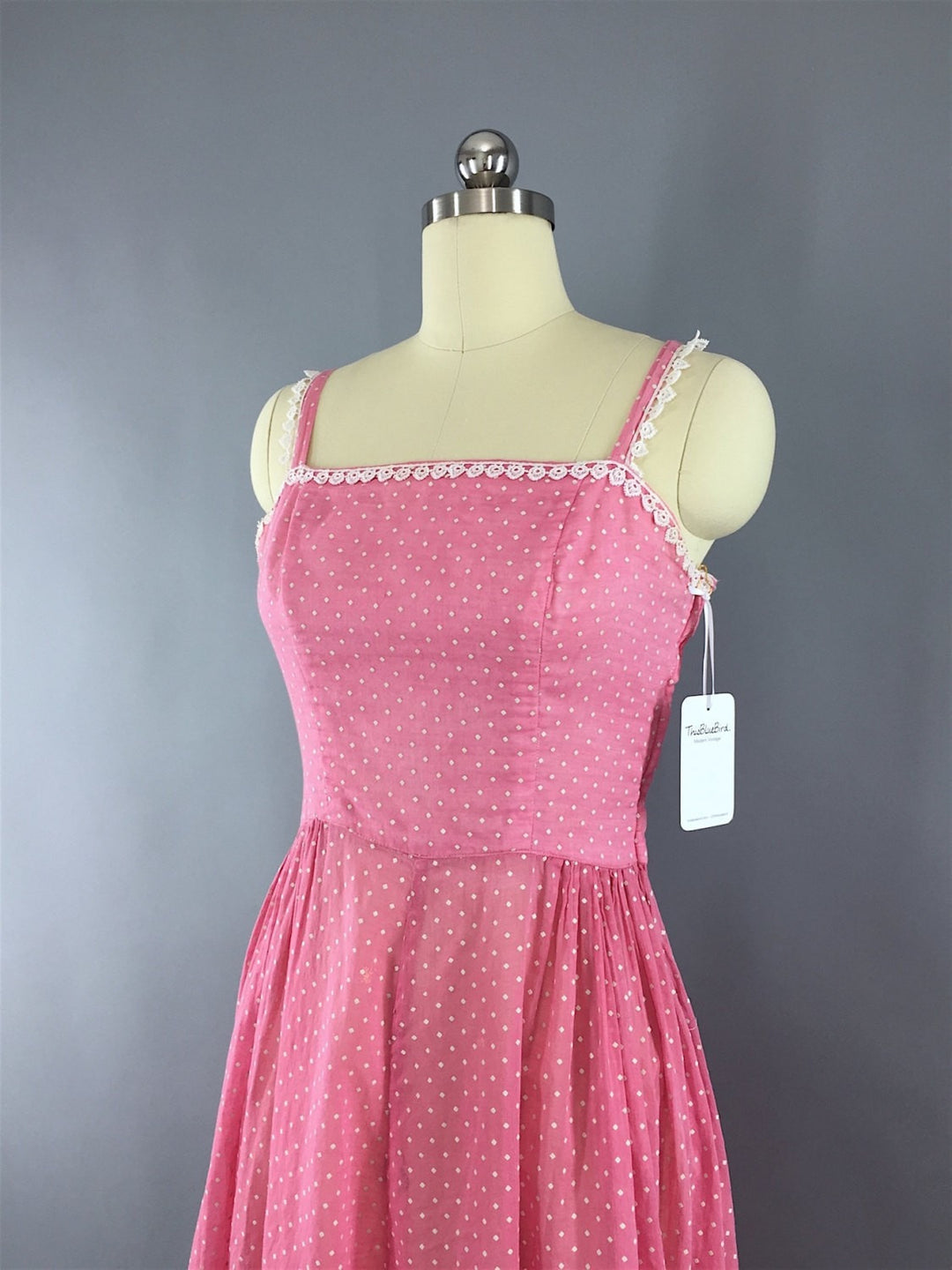 Vintage 1940s-50s Pink Swiss Dot Dress - ThisBlueBird