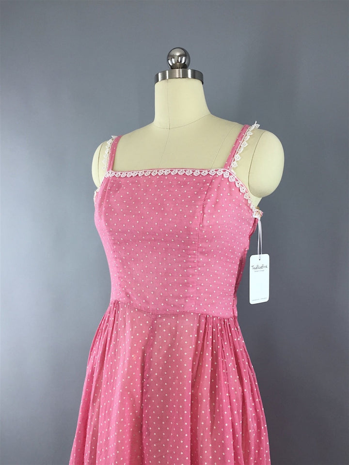 Vintage 1940s-50s Pink Swiss Dot Dress - ThisBlueBird
