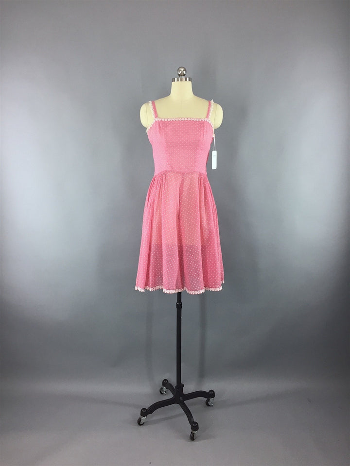 Vintage 1940s-50s Pink Swiss Dot Dress - ThisBlueBird