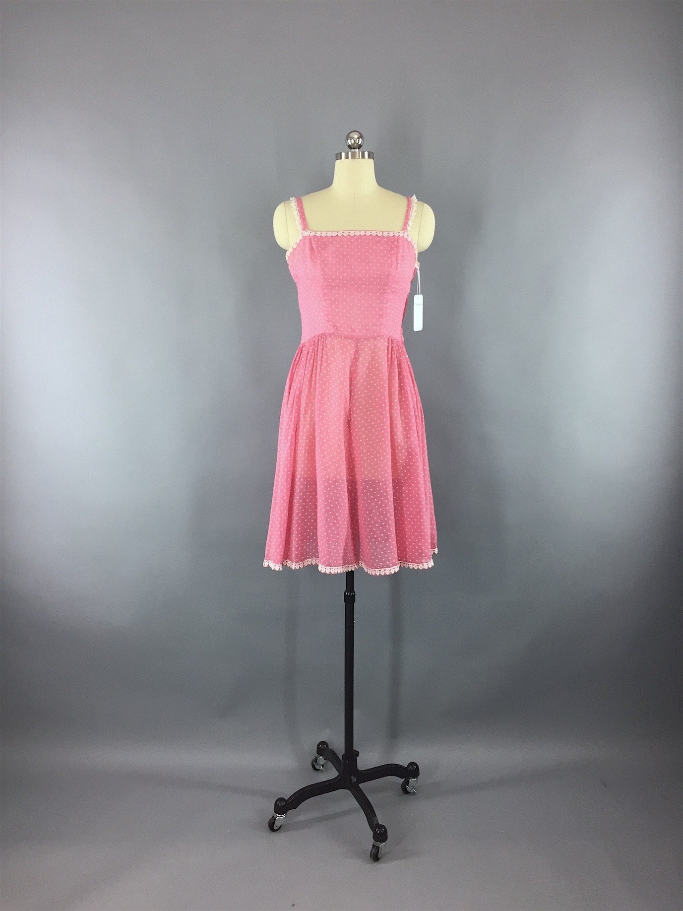 Vintage 1940s-50s Pink Swiss Dot Dress - ThisBlueBird