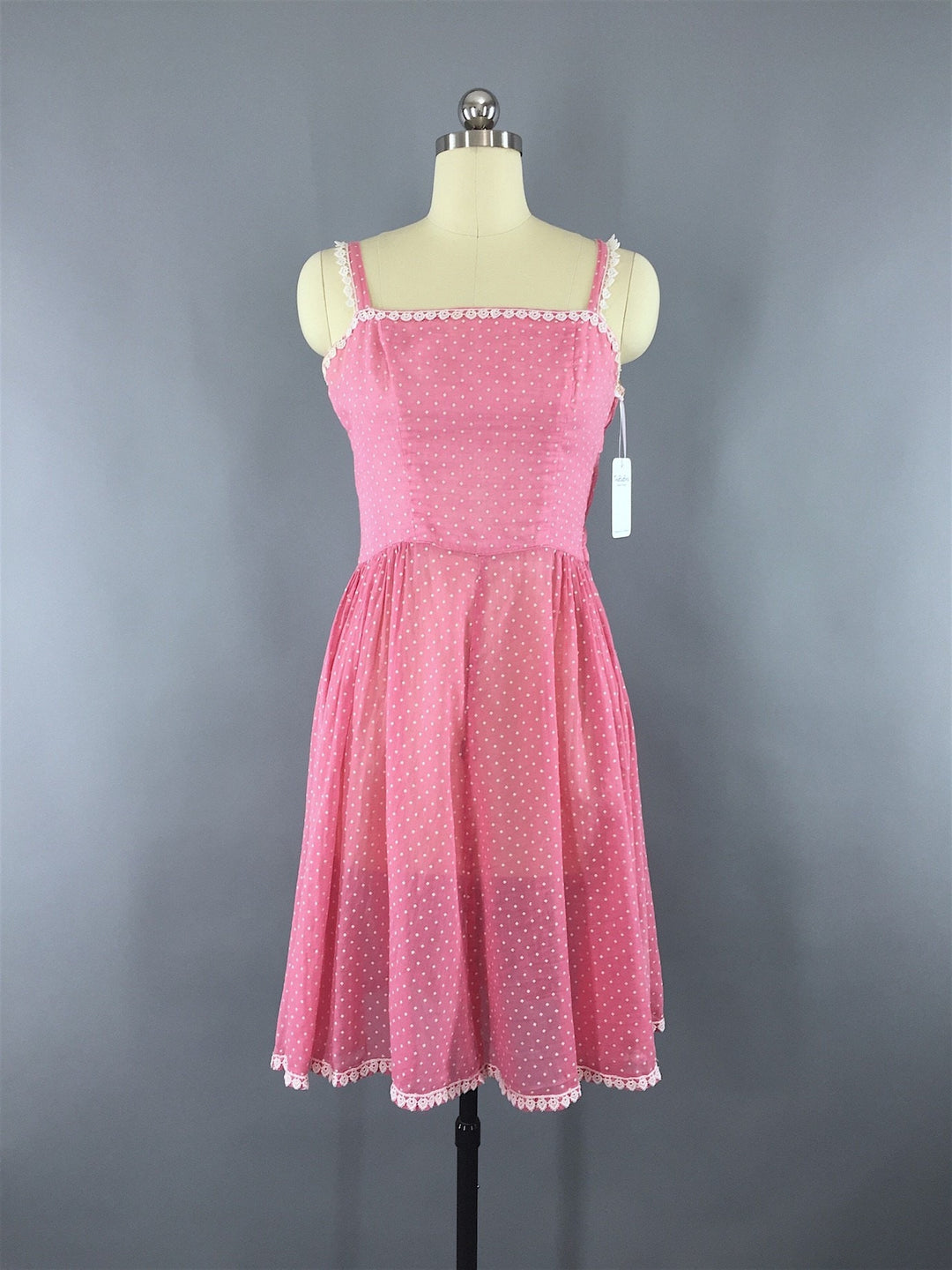 Vintage 1940s-50s Pink Swiss Dot Dress - ThisBlueBird