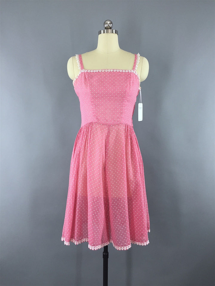 Vintage 1940s-50s Pink Swiss Dot Dress - ThisBlueBird