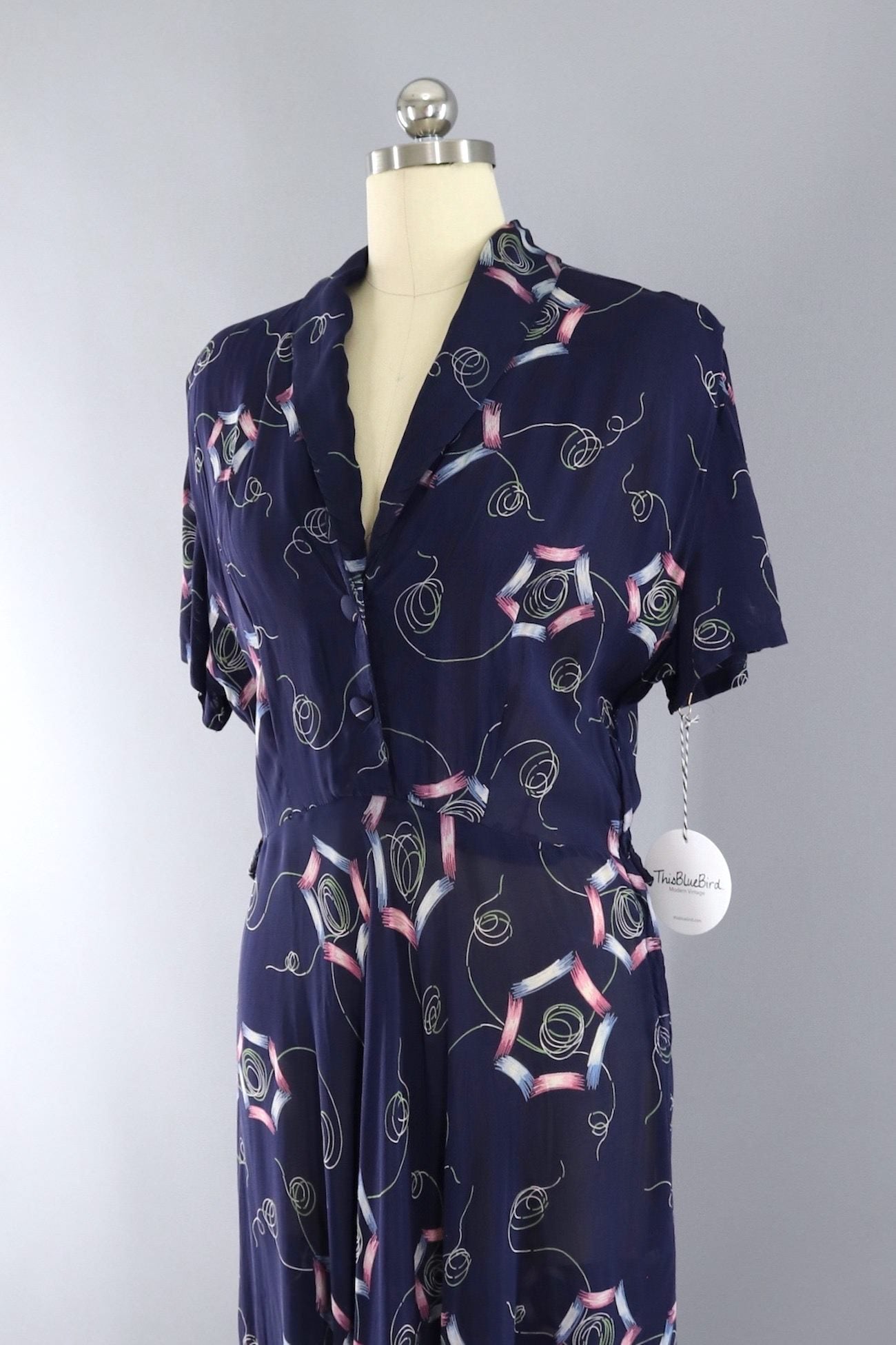 Vintage 1940s Blue Novelty Print Dress - ThisBlueBird