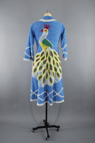 Vintage 1940s Chenille Robe with Blue Peacock - ThisBlueBird