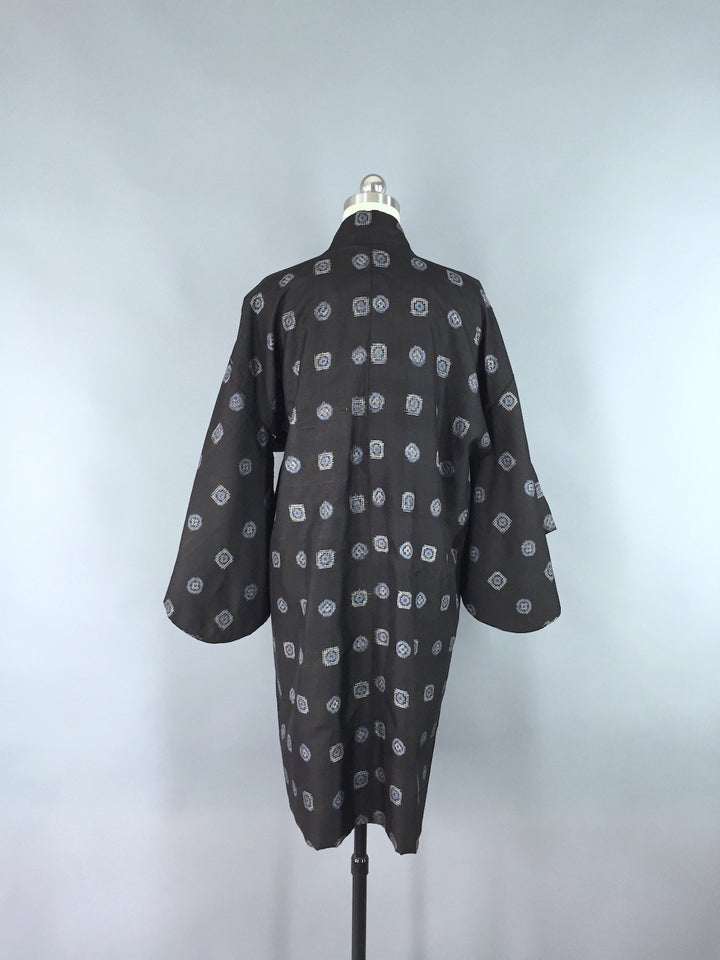 Vintage 1940s Haori Kimono Cardigan / Black &amp; Blue Ikat - ThisBlueBird