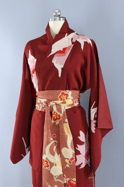 Vintage 1940s Red Art Deco Silk Kimono Robe-ThisBlueBird - Modern Vintage