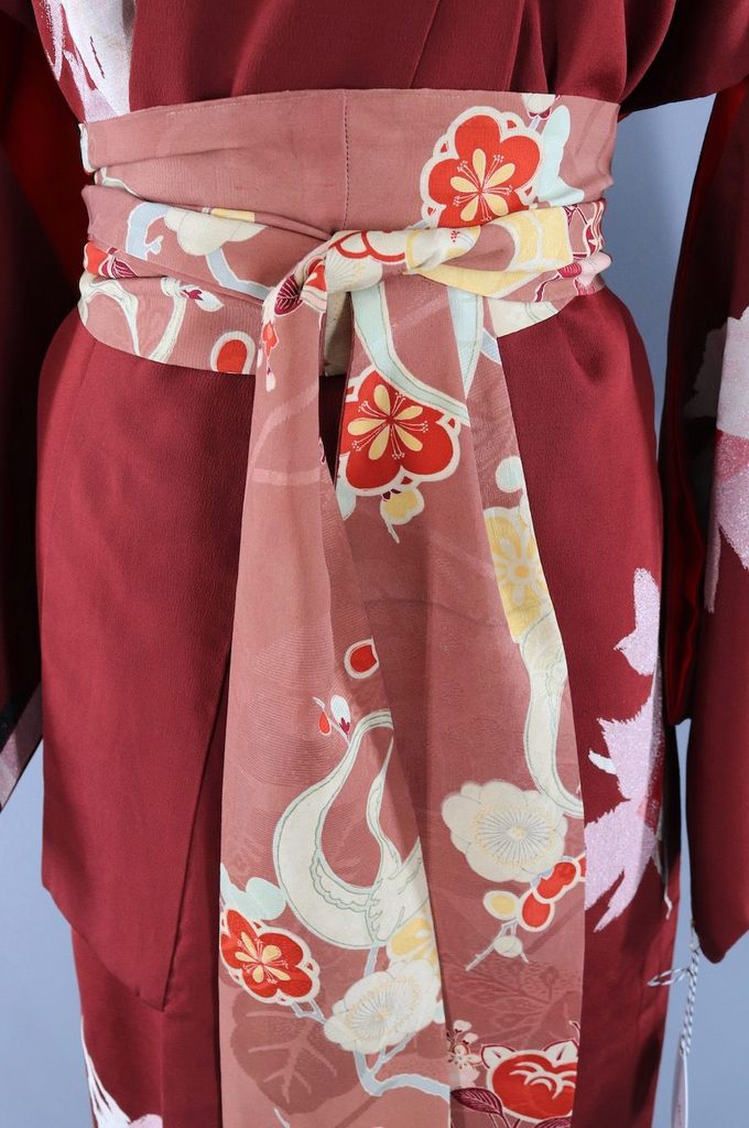 Vintage 1940s Red Art Deco Silk Kimono Robe-ThisBlueBird - Modern Vintage
