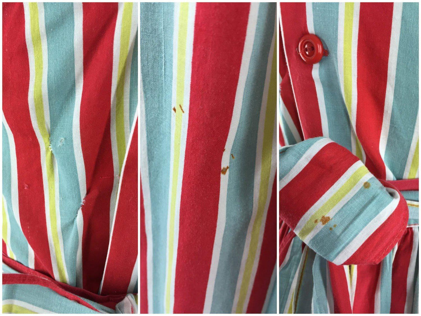 Vintage 1940s Red Striped Cotton Halter Dress - ThisBlueBird