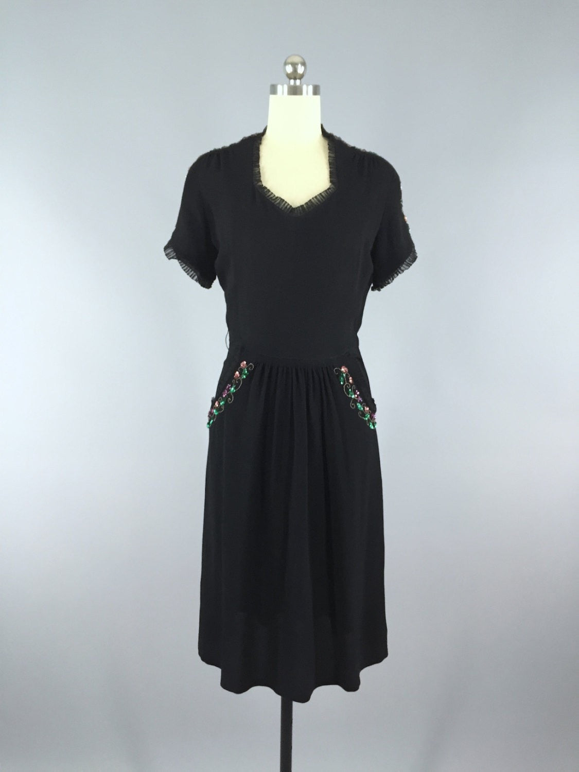 Vintage 1940s Sequined Crepe Dress - ThisBlueBird