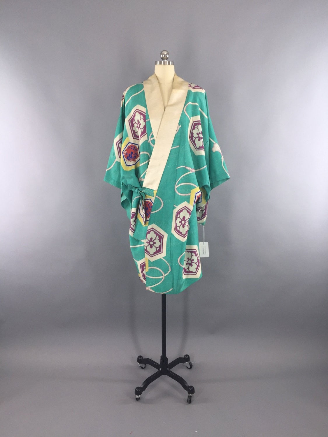 Vintage 1940s Silk Haori Kimono Cardigan / Aqua Blue Art Deco - ThisBlueBird