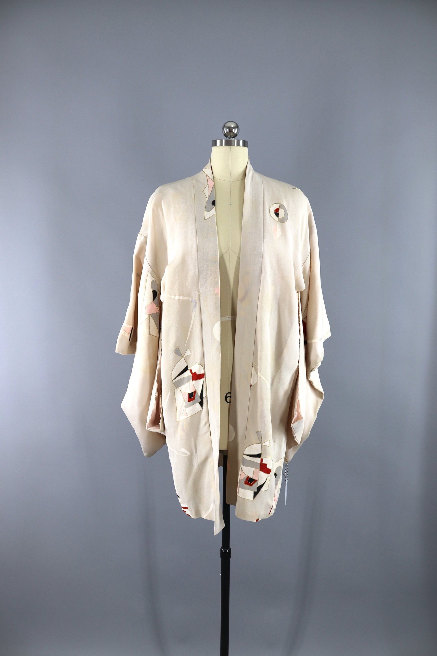 Vintage 1940s Silk Haori Kimono Cardigan Jacket / Ivory Abstract Print - ThisBlueBird