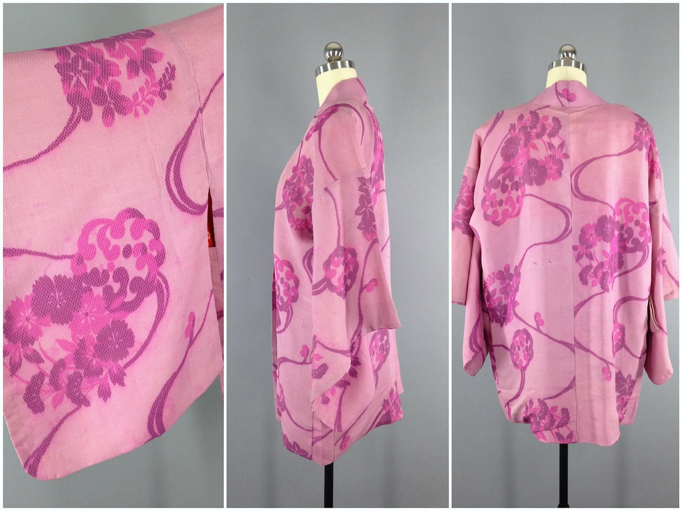 Vintage 1940s Silk Haori Kimono Cardigan / Pink Floral - ThisBlueBird