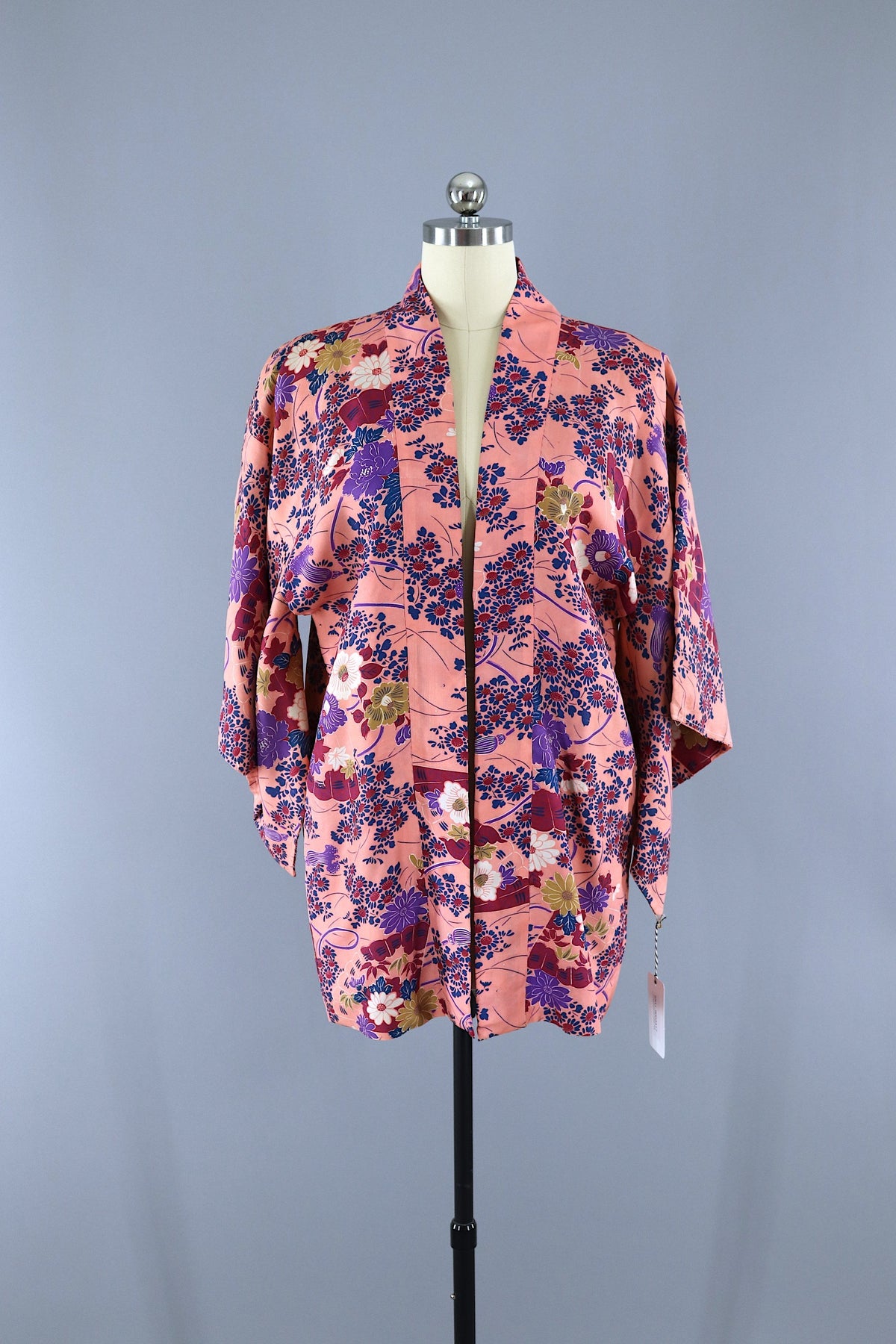Vintage 1940s Silk Haori Kimono Jacket Cardigan / Pink Floral Print ...