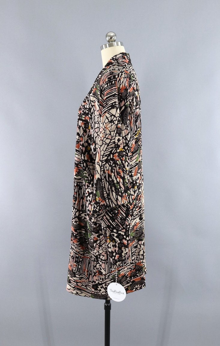Vintage 1940s Silk Kimono Cardigan Jacket / Abstract Floral - ThisBlueBird