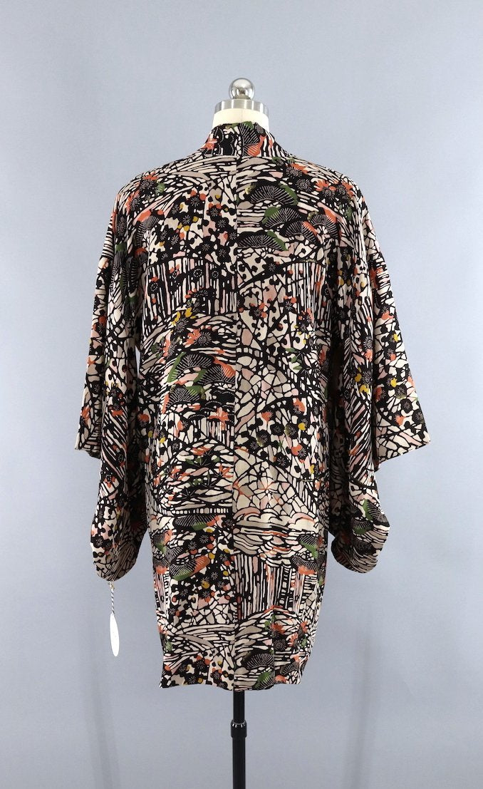 Vintage 1940s Silk Kimono Cardigan Jacket / Abstract Floral - ThisBlueBird