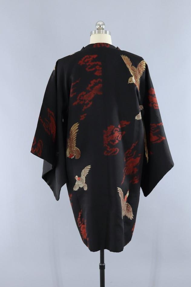Vintage 1940s Silk Kimono Coat Cardiagn / Flying Gold Birds - ThisBlueBird