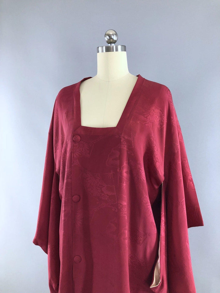 Vintage 1940s Silk Kimono Jacket / Cranberry Red - ThisBlueBird