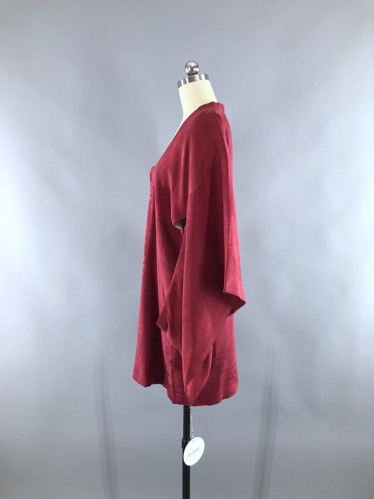 Vintage 1940s Silk Kimono Jacket / Cranberry Red - ThisBlueBird
