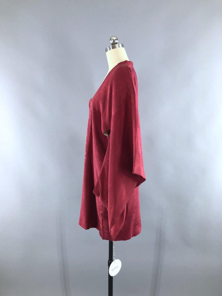 Vintage 1940s Silk Kimono Jacket / Cranberry Red - ThisBlueBird