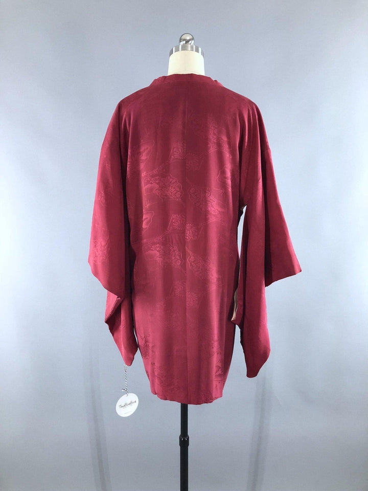 Vintage 1940s Silk Kimono Jacket / Cranberry Red - ThisBlueBird
