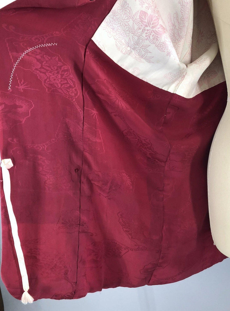 Vintage 1940s Silk Kimono Jacket / Cranberry Red - ThisBlueBird