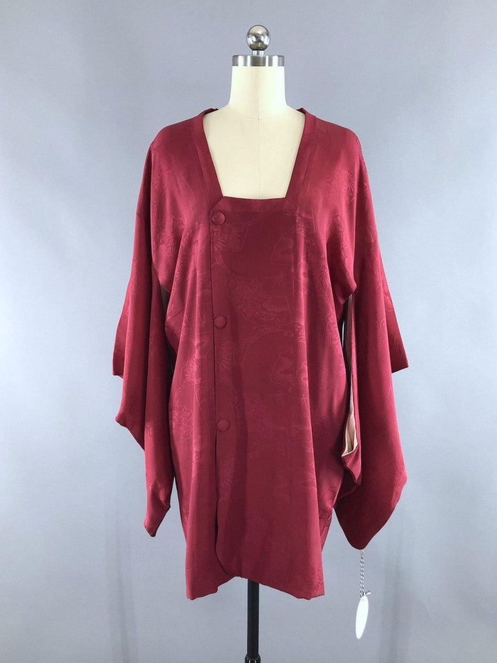 Vintage 1940s Silk Kimono Jacket / Cranberry Red - ThisBlueBird