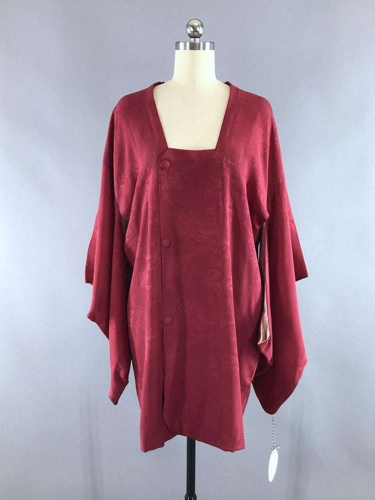 Vintage 1940s Silk Kimono Jacket / Cranberry Red - ThisBlueBird