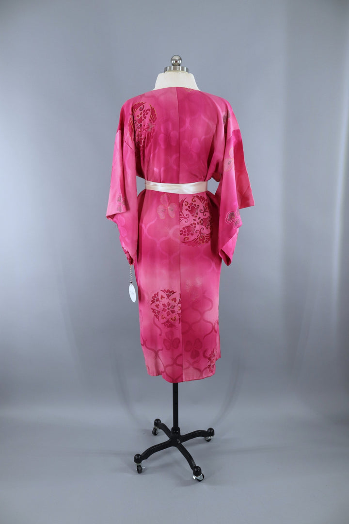Vintage 1940s Silk Kimono Robe / Bright Pink Ombre - ThisBlueBird