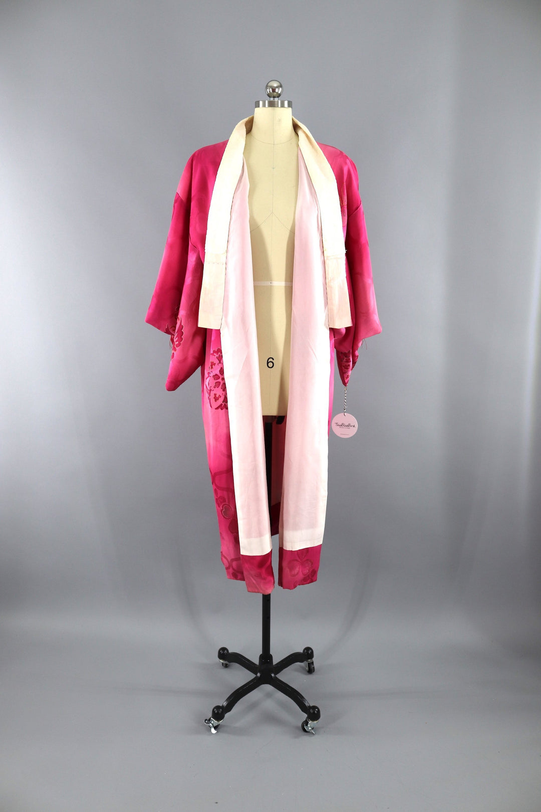 Vintage 1940s Silk Kimono Robe / Bright Pink Ombre - ThisBlueBird