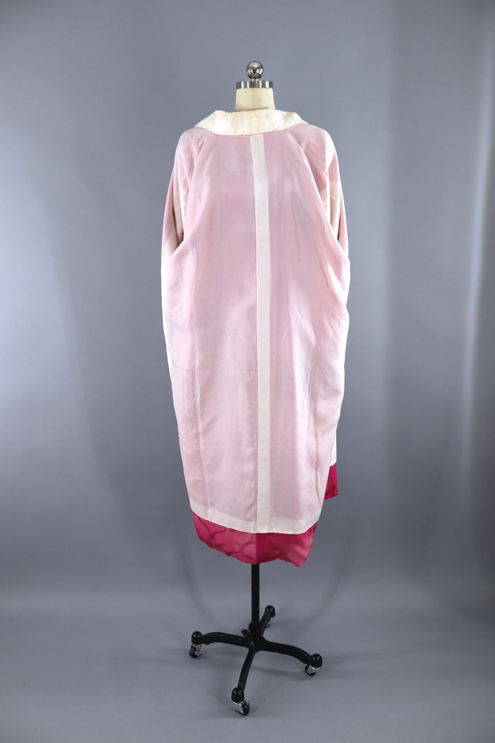 Vintage 1940s Silk Kimono Robe / Bright Pink Ombre - ThisBlueBird