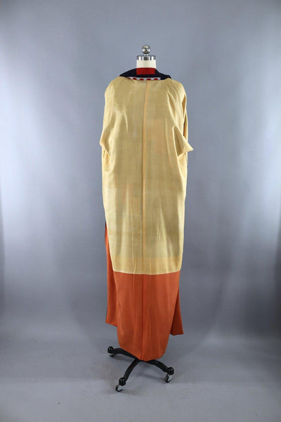 Vintage 1940s Silk Kimono Robe / Dark Navy and Red - ThisBlueBird