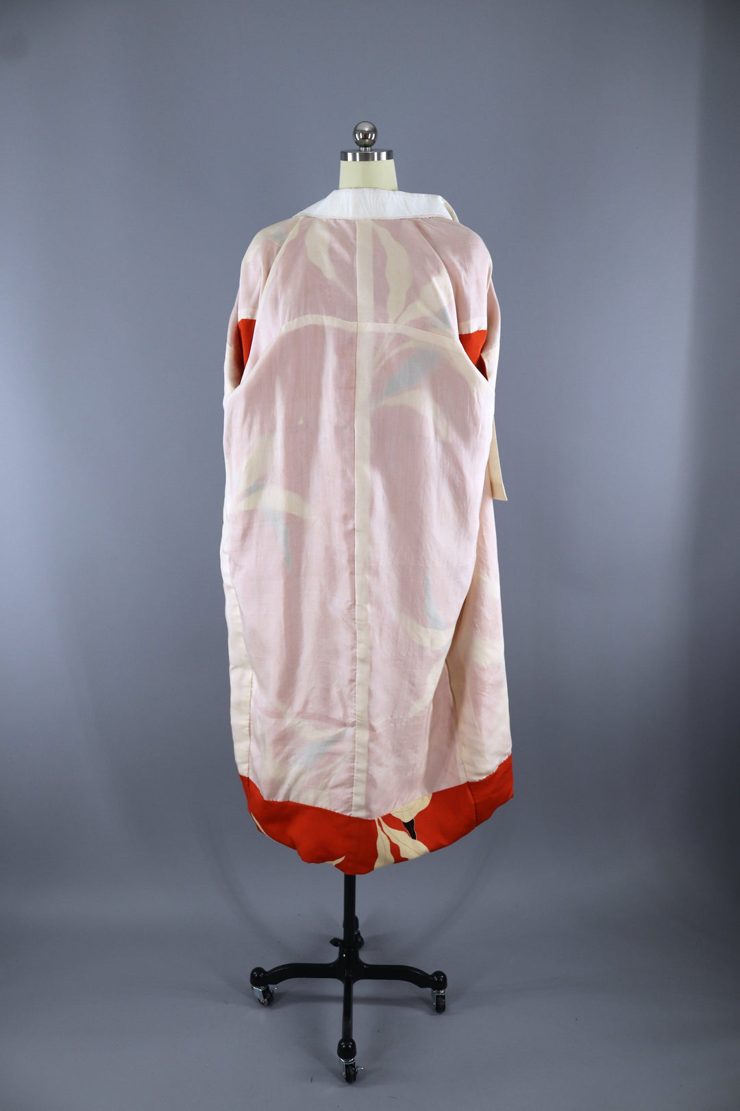 Vintage 1940s Silk Kimono Robe / Dark Orange Art Deco Leaves - ThisBlueBird